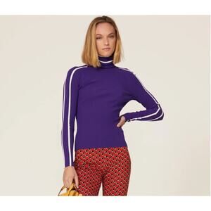 MILLY Sweater Womens P XX Small Purple Racer Stripe Turtleneck Ribbed‎ Knit